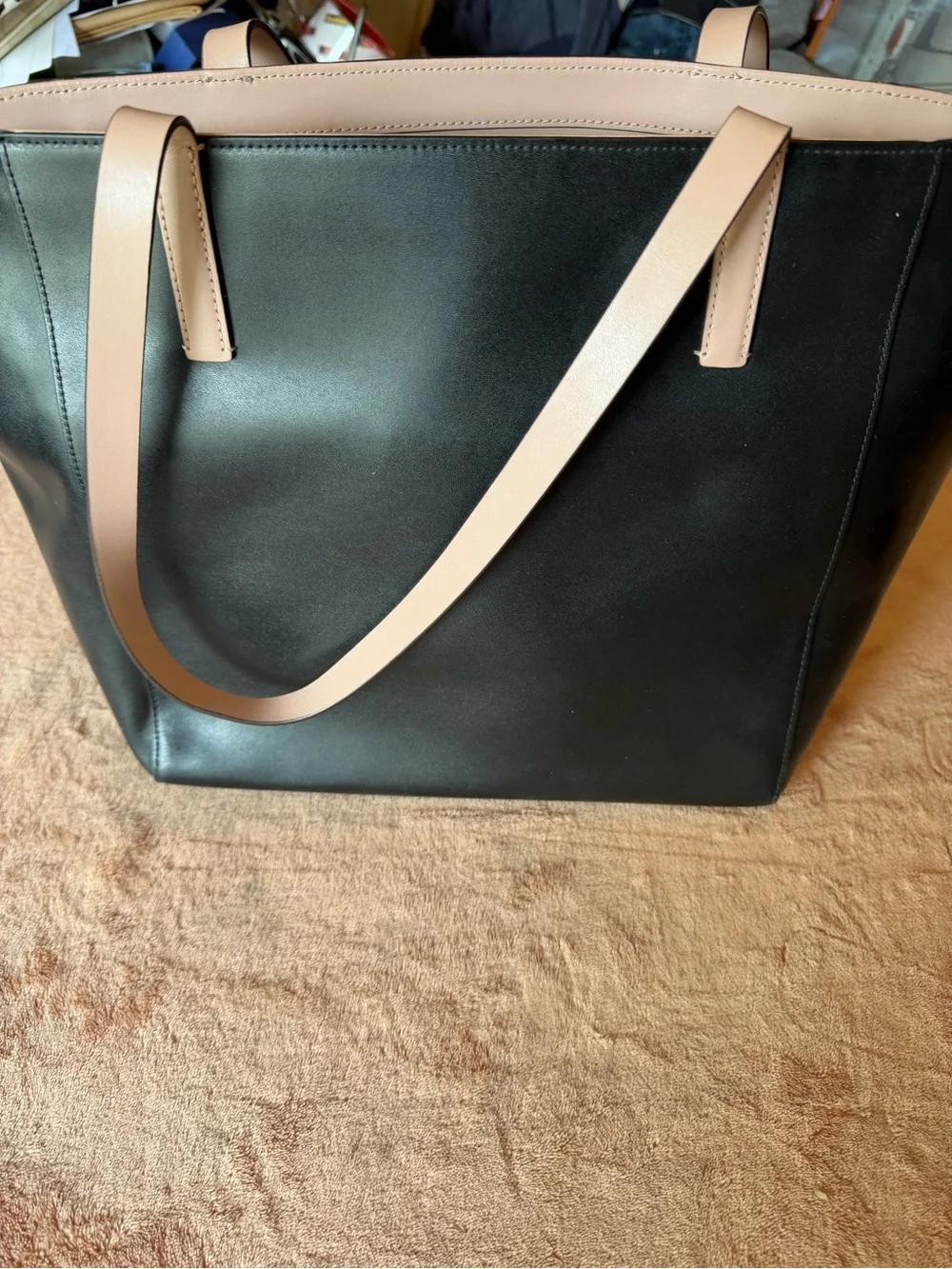 kate spade black tote with cream straps and floral charm